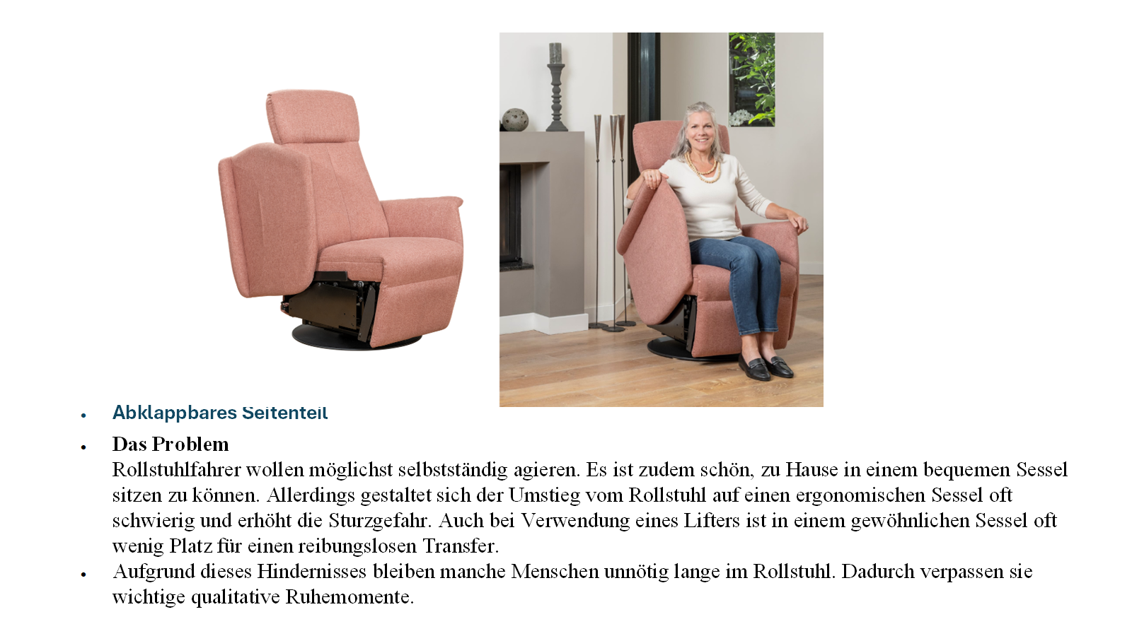 abklappbares Seitenteil Seniorensessel